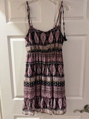 Black and Pink Paisley Mini Dress with Adjustable Straps
